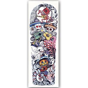 GlittersXL - Temporary Tattoo Sleeve Halloween (48x17 cm) [Neptattoo Lichaam en Gezicht - Make-up nep wond tattoo spin bloed pompoen geest heks masker- Tijdelijke tatoeage - Nep Fake Tattoos - Water overdraagbare festival sticker henna outfit tattoo]