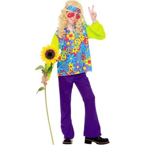 Widmann - Hippie Kostuum - Hippie Jongen Power Of Flower Kostuum - Multicolor - Maat 158 - Carnavalskleding - Verkleedkleding