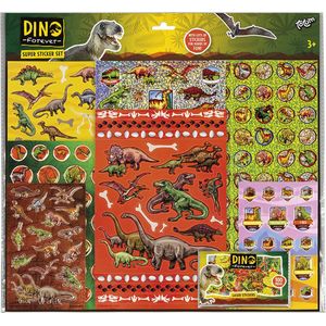 Totum Forever Dino speelgoed stickers XL super stickerset dinosaurus thema 7 sticker vellen incl. metallic en 3D puffy stickers - 38 x 36 cm