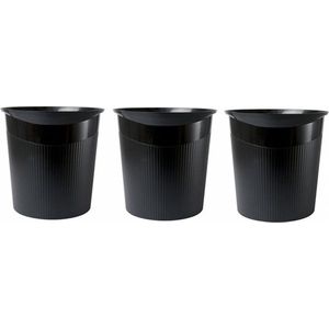 3x Zwarte vuilnisbak/prullenbak 13 liter - Vuilnisemmers/vuilnisbakken/prullenbakken