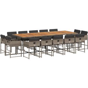 vidaXL 15-delige Tuinset met kussens poly rattan grijs - Tuinset - Tuinsets - Loungeset - Tuintafel