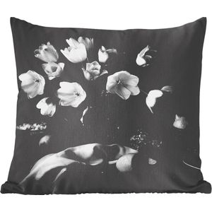 Sierkussens - Kussentjes Woonkamer - 50x50 cm - Stilleven - Bloemen - Zwart - Wit
