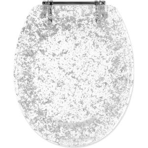 Transparante wc-bril met glitter design - Makkelijk te bevestigen - Toiletbril 42 x 36 x 45 cm .