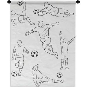 Wandkleed Voetbal illustratie - Een illustratie van spelers in verschillende posities Wandkleed katoen 60x80 cm - Wandtapijt met foto