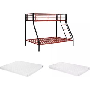 Vente-unique Stapelbed ELEVATIO IV - 90 en 140 x 190 cm - Staal - Zwart en rood + matras L 199 cm x H 163 cm x D 147 cm