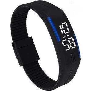 LED Horloge GADGET (valt groot) Kinderen Tieners - Rubber - 20 mm – Zwart/ blauw – geschikt vanaf 12 jaar - I-deLuxe verpakking