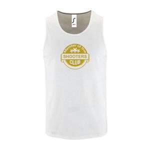 Witte Tanktop sportshirt met "" Member of the Shooters club "" Print Goud Size S