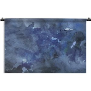 Wandkleed Waterverf Abstract - Abstract kunstwerk gemaakt met waterverf en donkerblauwe tinten Wandkleed katoen 90x60 cm - Wandtapijt met foto