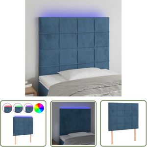 The Living Store Hoofdbord LED 90x5x118/128 cm fluweel donkerblauw - Hoofd Bord Led - Led Headboard - Hoofdbord Blauw - Hoofdbord Velvet - Comfortabel Hoofdbord