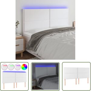 The Living Store Hoofdbord LED 180x5x118/128 cm kunstleer wit - LED Hoofdbord - Kunstleder Hoofdbord - Hoofdbord Met Verlichting - Led Lampen - Slaapkamers Decoratie