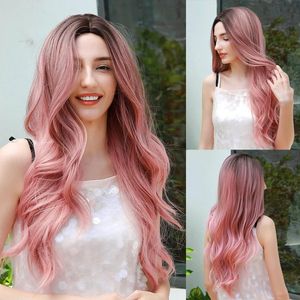 Golvende Roze Pruik voor Vrouwen Natuurlijk Synthetisch Haar