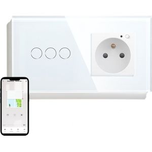 SmartinHuis - Rolluikschakelaar met stopcontact - Penaarde (energiemonitoring) - Wit