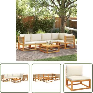 The Living Store Loungeset Terras - Massief Acaciahout - Modulair Design - Comfortabele Kussens - Waterbestendig Hoes - Beige | 110kg | 65x65x65cm