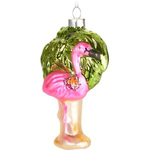 BRUBAKER Handgeschilderde Glazen Kerstbal - Grappig Motief - Handgeblazen Kerstboom Decoratie Figurines Grappige Deco Hanger - Boombal Kerstbal Kerst Decoratie - Flamingo