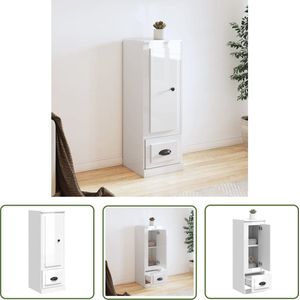 vidaXL Houten Kast - Hoge Kast - Hoge kast 36x35,5x103,5 cm bewerkt hout hoogglans wit - Witte Kast - Modern Design - Opslagruimte