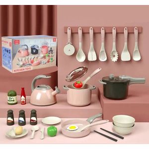 Kinder Keukenset - Speel Kookspeelgoed - Keukenspeelset Voor Peuters - Speelgoed Potten en Pannen Voor Kinderkeuken - Pink