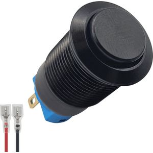 ProRide Metalen Mini Drukschakelaar 12V OFF-(ON) - 12mm - Pulsschakelaar met Aansluitkabel - 12V/24V - Zwart - High Surface