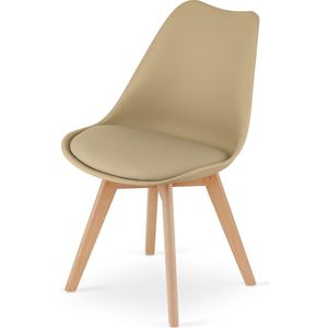 Stoel MARK - Donkerbeige, Naturel Beukenhouten Poten, Kunststof Zitting met Kunstlederen Kussen, Strak Design, Ergonomisch, Geschikt voor Keuken, Eetkamer, Kantine en Werkruimte, Max. 120 kg