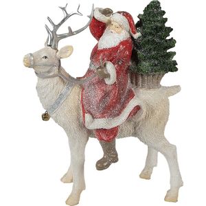 Clayre & Eef Beeld Kerstman 26 cm Rood Wit Polyresin Kerstfiguren