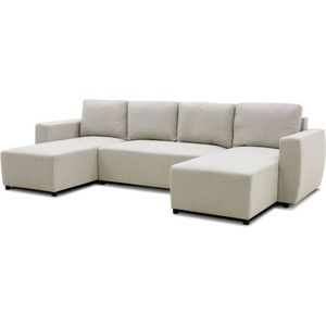 PHARELL 5/6-zits panoramische converteerbare hoekbank - Beige stof - Opbergdoos - L297 x D155 x H71/85 cm