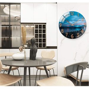 Glazen klok, 30 cm, stille wandklok, muurkunst, afbeelding met gehard glas voor woonkamer, keuken, kantoor en slaapkamer, stijl E
