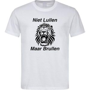 Wit WK 2022 voetbal T-shirt met “ Niet Lullen Maar Brullen “ print Zwart maat S