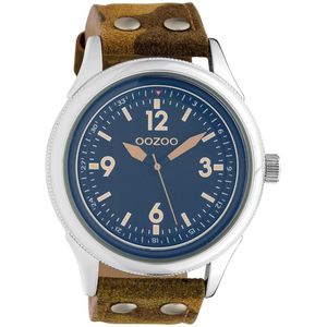 OOZOO Timepieces - Zilverkleurige horloge met camouflage leren band - C10352