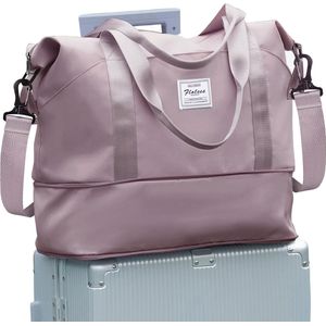 Reistas voor dames, sporttas, 40 x 20 x 25 cm, handbagage, tas, weekendtas, zwemtas, waterdichte reistas, duffle bag, fitnesstas, trainingstas voor vrouwen, voor reizen, gym, A19-roze lila