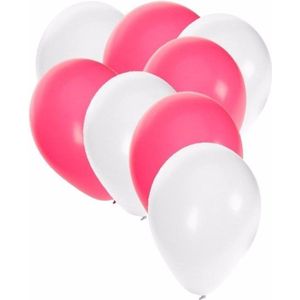 50x ballonnen wit en roze - knoopballonnen