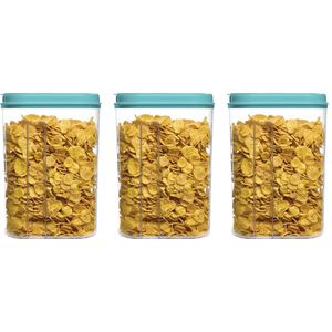 Plasticforte Voedselcontainer strooibus - 3x - blauw - 1500 ml - kunststof - voorraadpotten