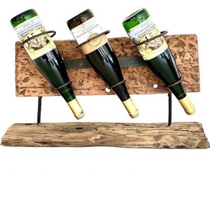 Wine Rack Straight 3 bottles 27 cm hoog - wijnrek - wijnhouder - sommelier - tropische houtsoort gedroogd - hout - decoratiefiguur - handgemaakt - interieur - accessoire - voor binnen - voor buiten - cadeau - geschenk - tuinfiguur - tuinbeeld