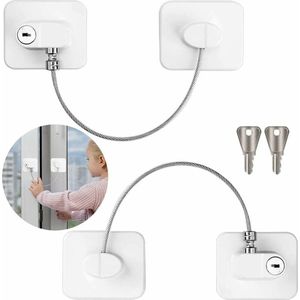 Wit 2 stuks kinderveiligheidsraam, PVC raamopener zonder boren, sterk zelfklevend slot, kabelraamblok met sleutel, voor koelkastdeuren en laden, kinderveiligheidsramen -Lade slot-Kastenslot-Deur slot- Babyslot-Kinderslot
