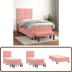 vidaXL Boxspring met matras - Fluweel Roze - 90x190 cm Boxspringbed - Fluweel Bed - Rozerood Bed - Tweepersoons Bed - Pocketed Spring Mattress