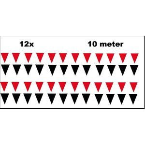 12x Vlaggenlijn rood en zwart 10 meter - vlaglijn casino roulette festival feest party verjaardag thema feest kleur