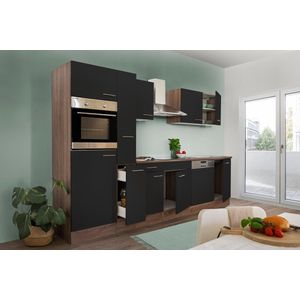 Goedkope keuken 310  cm - complete keuken met apparatuur Oliver  - Donker eiken/Zwart  - keramische kookplaat - vaatwasser - afzuigkap - oven  - spoelbak