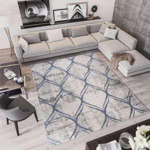 Tapiso Troya Vloerkleed Woonkamer Slaapkamer Grijs Lijnen Golven Design Eyecatcher Interieur Stijlvol Woonsfeer Modern Trendy Duurzaam Hoogwaardig Tapijt Maat - 140x200