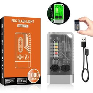 Mini zaklamp, 1000 lumen sleutelhangerzaklamp Type-C opladen, draagbare LED EDC-zaklamp 12 lichtmodi met magneet voor avontuurlijk kamperen