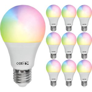 Voordeelpak 10x LED Lamp E27 - Kozolux - Smart LED - Wifi+Bluetooth - 9W 800lm - RGB+CCT - Aanpasbare Kleur - Dimbaar