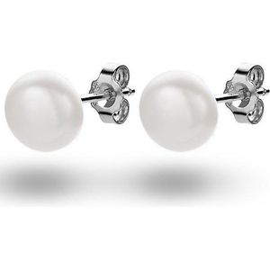 Twice As Nice Oorbellen in zilver, een parel van 8 mm Wit