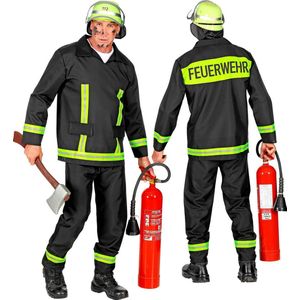 Widmann - Brandweer Kostuum - Brandweerman Feuerwehr Huizenhoge Vlammen Kostuum - Geel, Zwart - Large - Carnavalskleding - Verkleedkleding