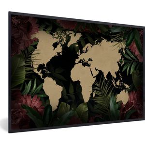 Fotolijst incl. Poster - Wereldkaart - Bruin - Tropische planten - 60x40 cm - Posterlijst
