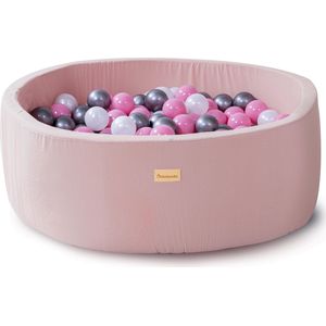 Ballenbak baby speelgoed 1 jaar roze - Kidsdouche 100% KATOEN ballenbad ballen 200 stuks Ø 7 cm - roze, zilver, parel