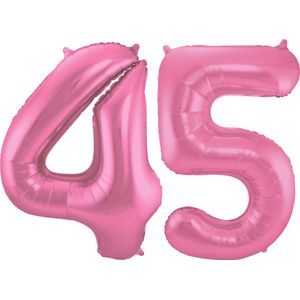 Folat Folie ballonnen - 45 jaar cijfer - glimmend roze - 86 cm - leeftijd feestartikelen verjaardag
