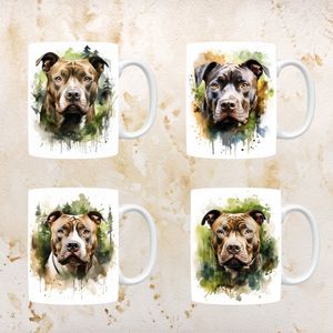 Pitbull mokken set van 4, servies voor hondenliefhebbers, hond, thee mok, beker, koffietas, koffie, cadeau, moeder, oma, pasen decoratie, kerst, verjaardag