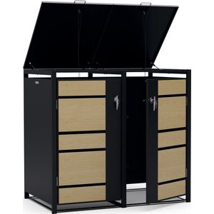 Blumfeldt Binsafe Containerbox - Opberger - 2 Afvalbakken - Weerbestendig - Afsluitbaar - Zwart
