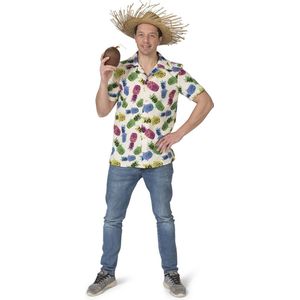 Funny Fashion - Natuur Groente & Fruit Kostuum - Tropisch Samba Costa Rica Ananas Shirt Man - Wit / Beige, Multicolor - Maat 52-54 - Carnavalskleding - Verkleedkleding
