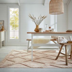 Flycarpets Tessa Diamond Modern Geometrisch - Laagpolig - Geruit Vloerkleed - Naturel - 160x230 cm