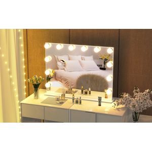 Hollywood spiegel: Luxe LED spiegel met licht regeling - wit - 72x54cm - Premium Design