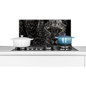 Spatscherm keuken 60x30 cm - Kookplaat achterwand Luipaard - Zwart - Wit - Muurbeschermer - Spatwand fornuis - Hoogwaardig aluminium