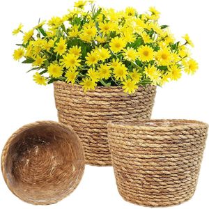Bloempotten van wilgenteen plantenmand voor binnen en buiten decoratief van zeegras - Set van 3